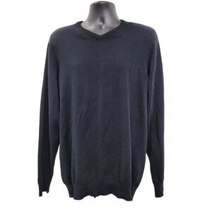 2/$20 Point Zero Black V-Neck Sweater Top 100% Cotton Size: Large